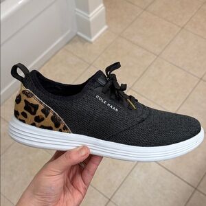 Cole Haan Women's Black Sneakers with Leopard Detail